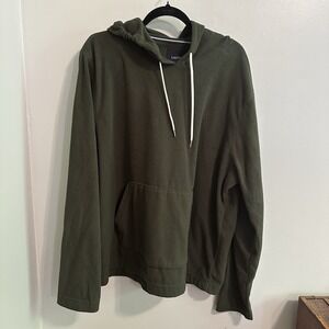 Lands End Men's Hoodie Green Pullover‎ Cotton Drawstrings L Fleece